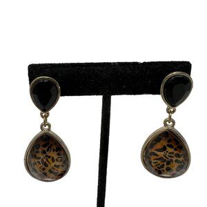Animal Print Earrings Silver Tone‎ Drop Jaguar Tiger Dangle Pierced